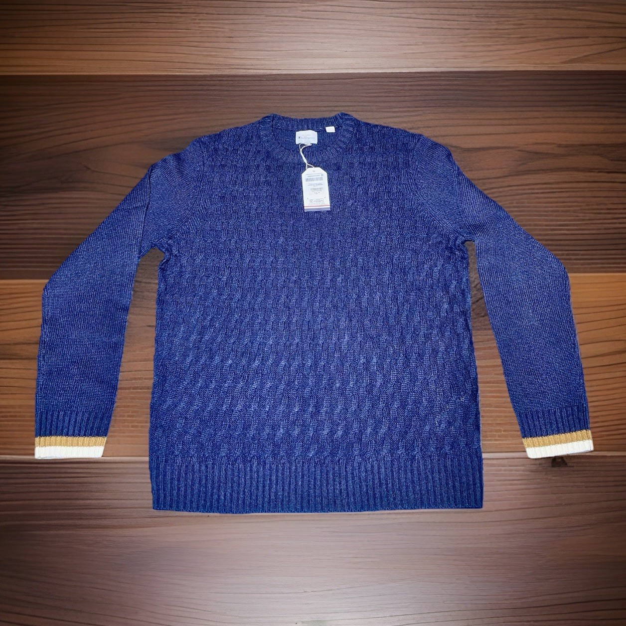 New Ben Sherman Men’s Cable Knit Sweater Size XL Dark Navy Blue Crew Neck NWT