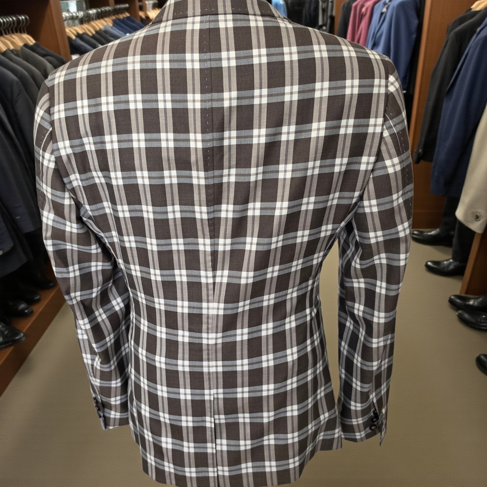 Bespoke Blazer 40L Wool Silk 4 Seasons Full Canvas Working Cuff Checked