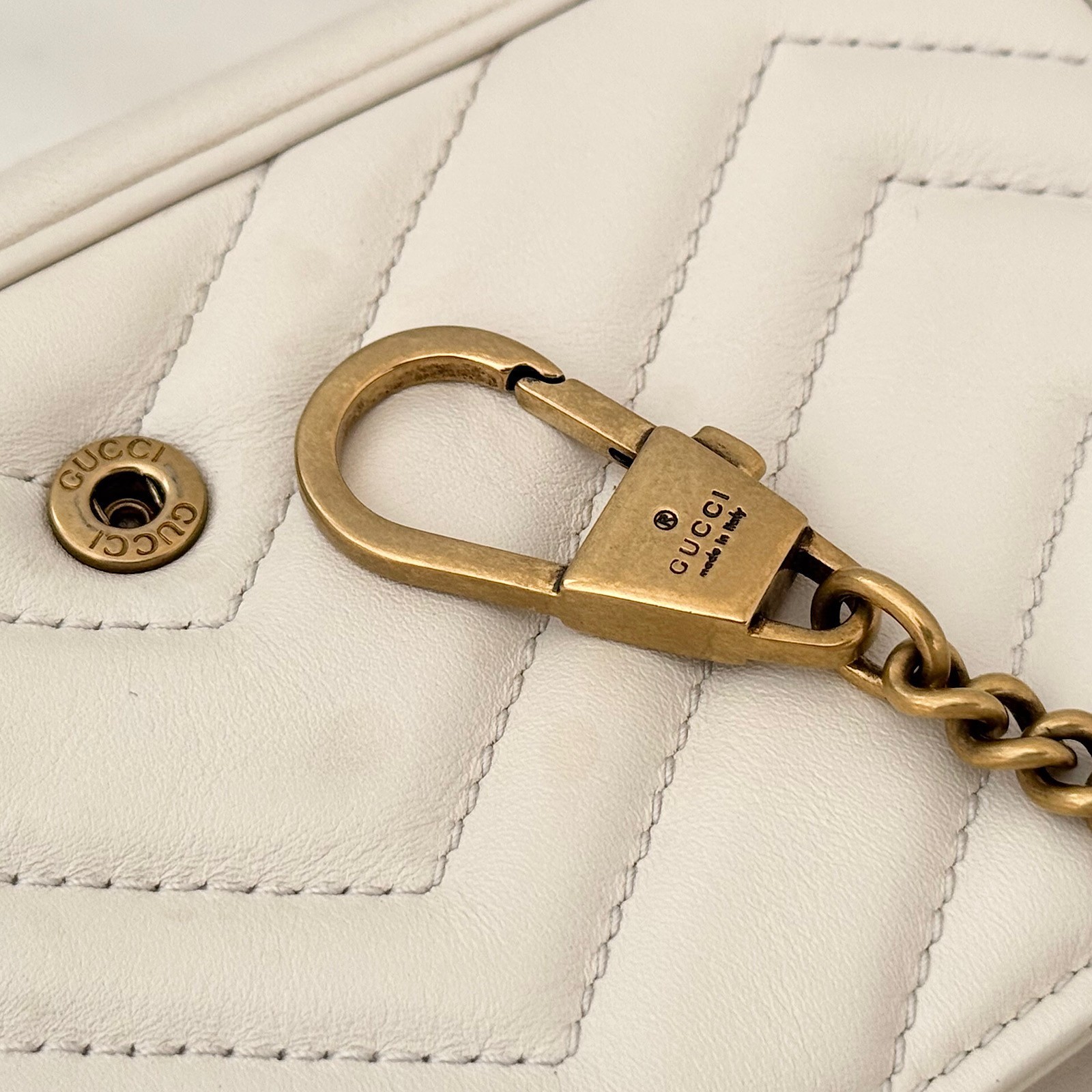 GUCCI GG Marmont 476433 Leather Chain Shoulder Bag White Crossbody with Dust Bag
