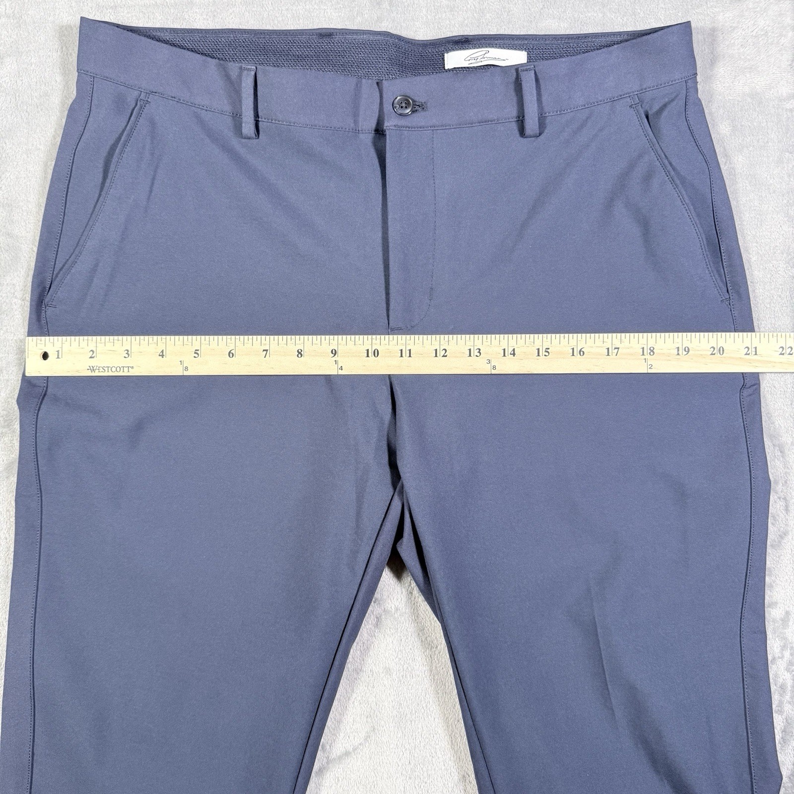Greg Norman Mens 36×30 Blue Tech Stretch Golf Pants Flat Front Slacks Hemmed 32