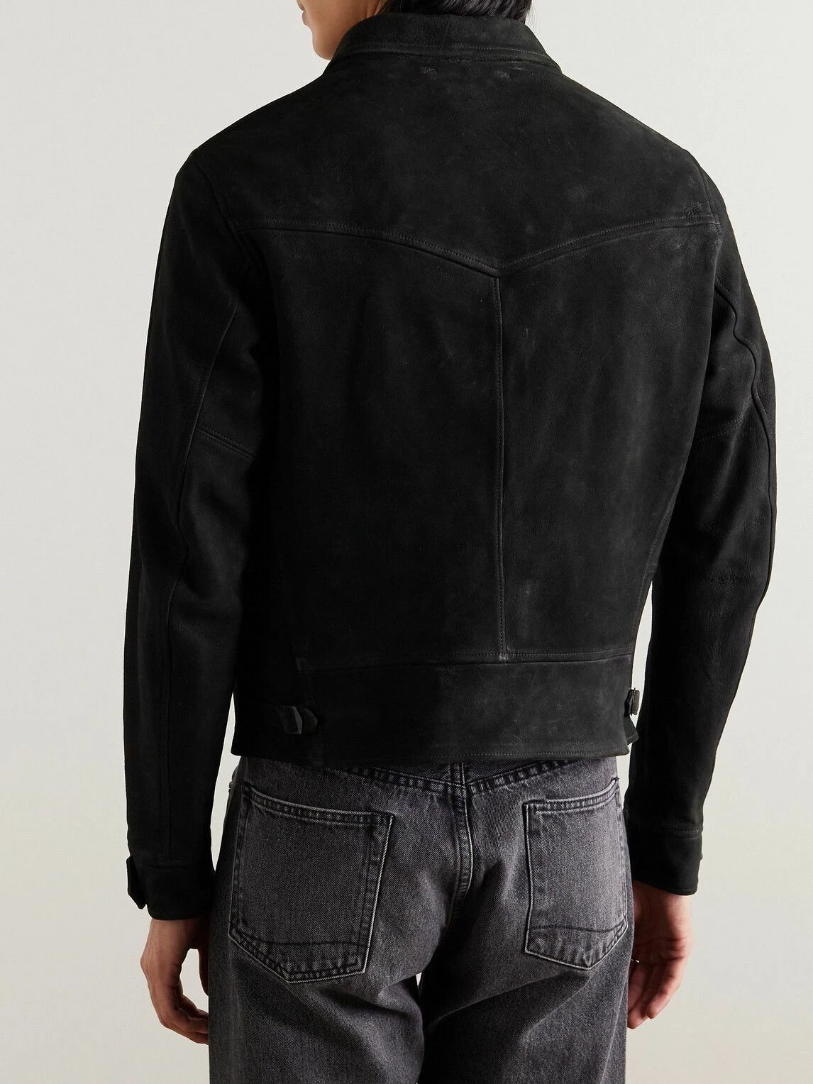 Men Black Pure Suede Leather Slim Fit Trucker Jacket Custom Size S M L XL 2XL 3X