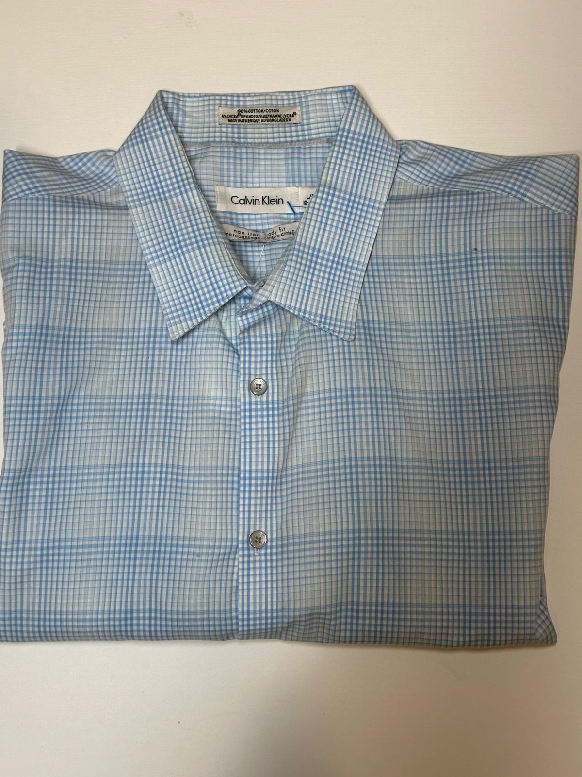 Calvin Klein Slim Fit Non Iron Blue Check Shirt Men’s L 16-16.5 NWOT