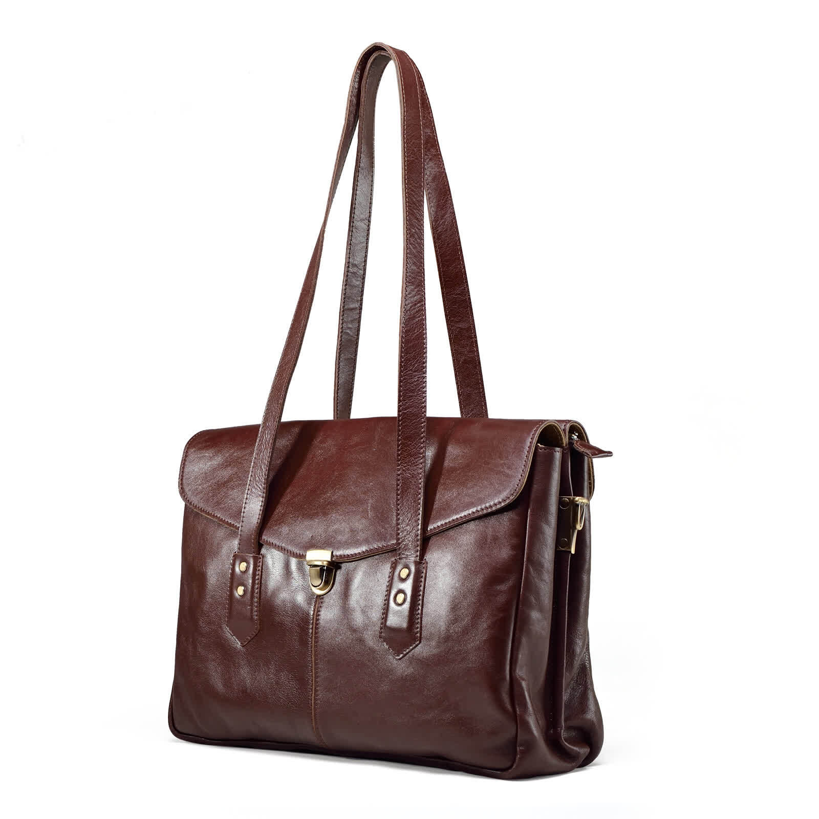 Erivis Brown Women Genuine Leather Briefcase with Adjustable Strap