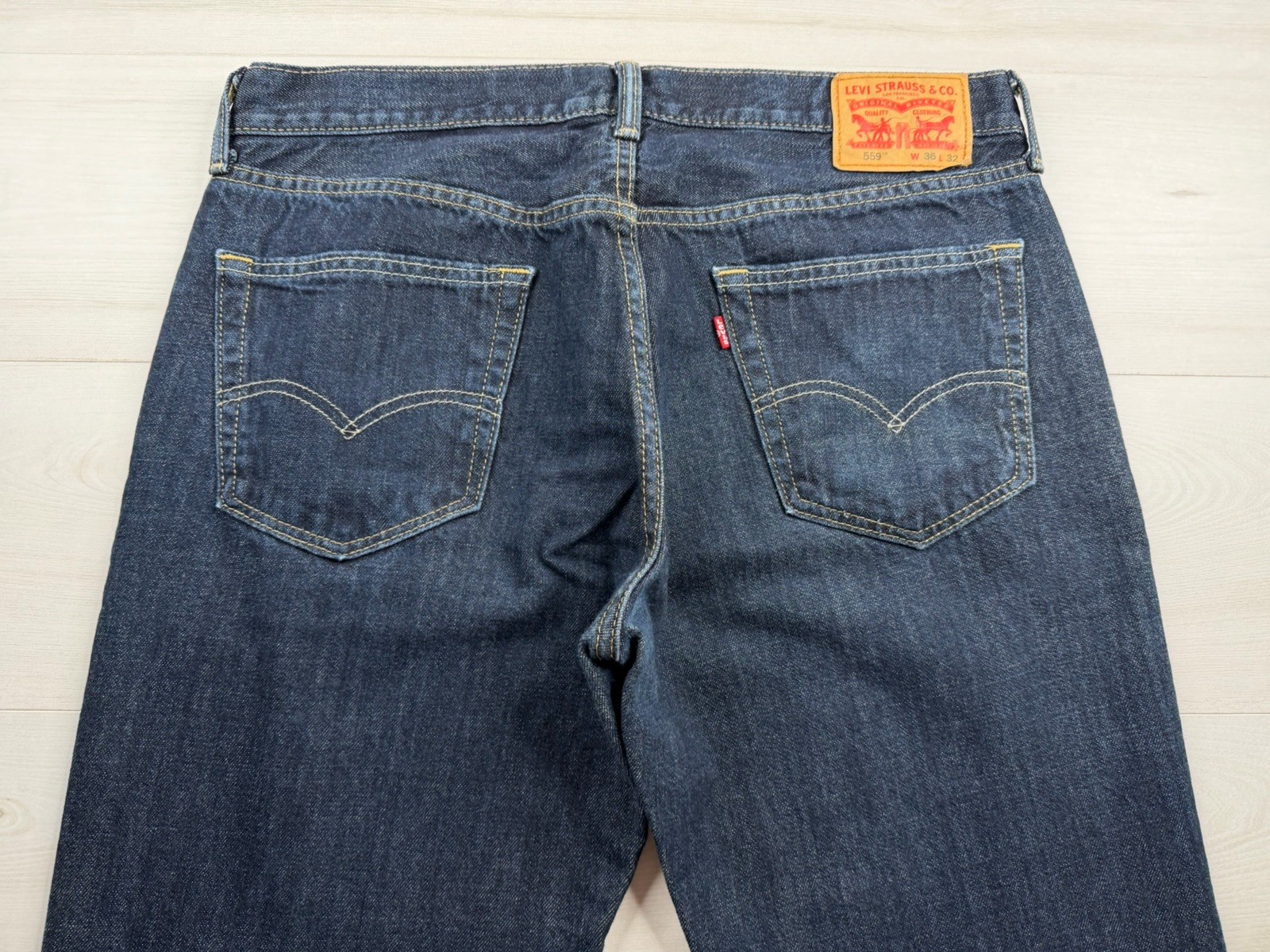 Levis 559 Jeans Relaxed Straight Blue Denim Stretch Dark Wash Wide Leg Men 36×32
