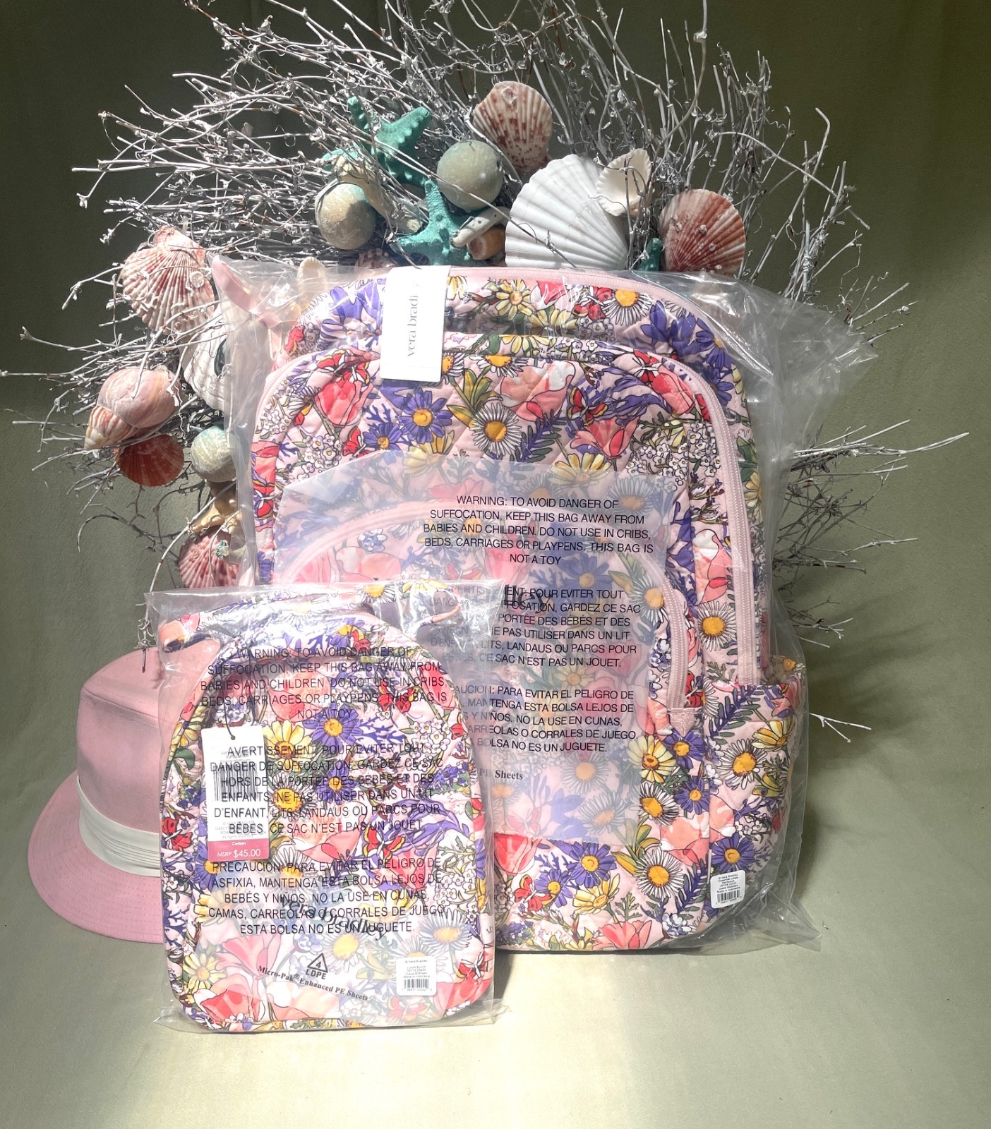 Vera Bradley Essential Large Backpack +Lunch Bunch Set COASTAL WILDFLOWERS NWT
