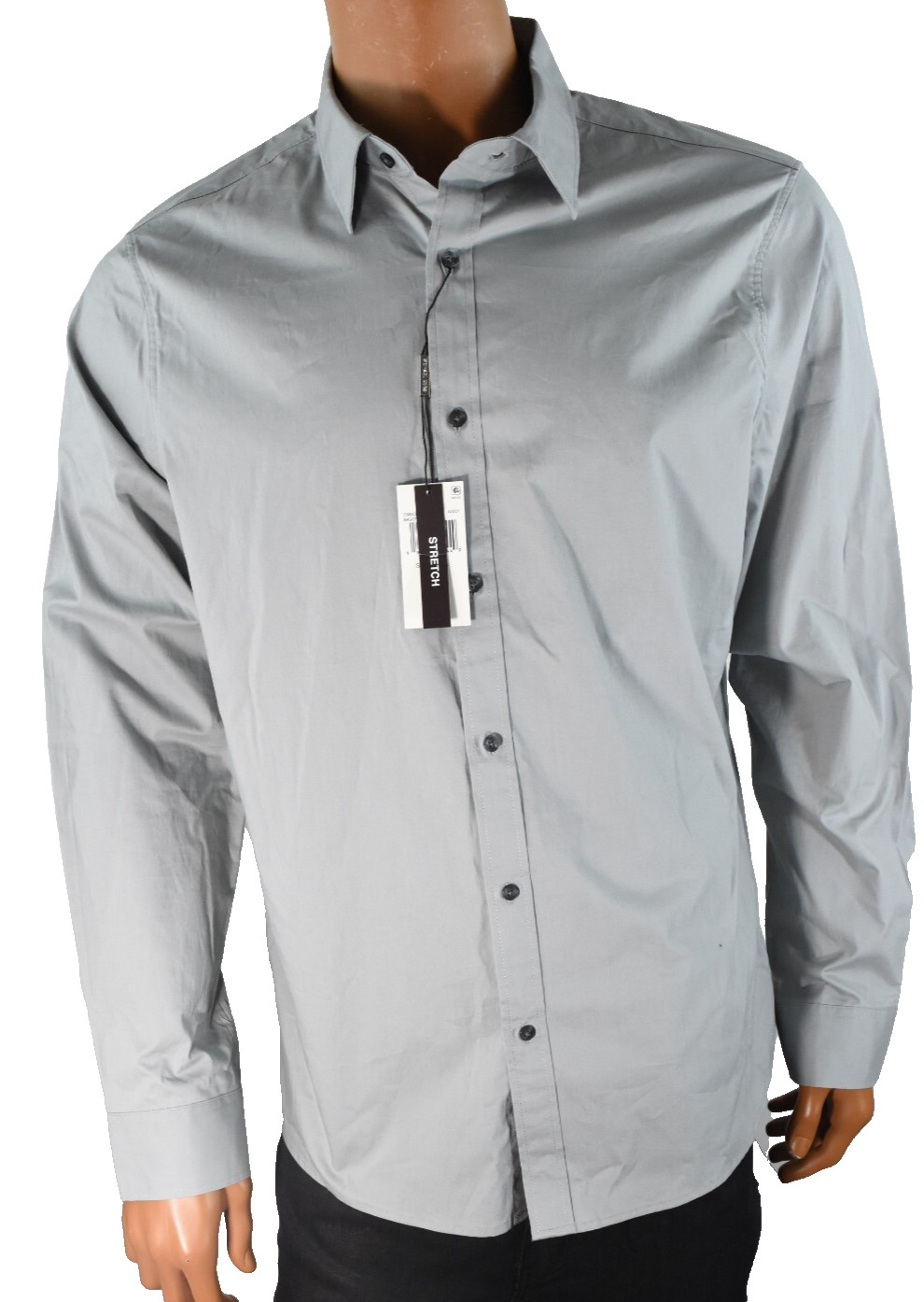 Michael Kors Mens Shirt L New Gray Long Sleeves Solid Stretch Slim Fit