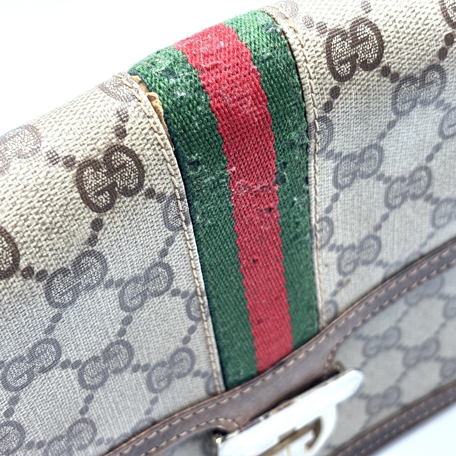 Vintage Gucci Shoulder Bag purse Sherry GG Supreme PVC Leather Brown Authentic