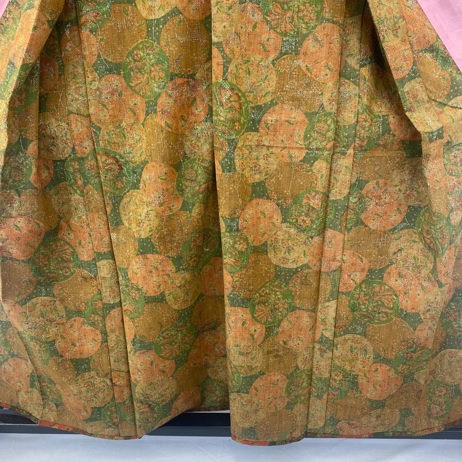 Japanese Vintage Kimono Silk Green Tsumugi No Lining Traditional Length 60 in