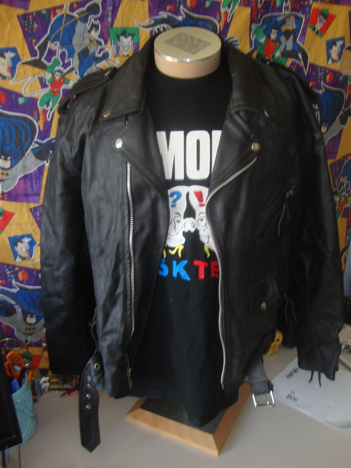 Vtg Blk Leather Motorcycle Biker Punk Rock Ramones style Genuine Jacket Sz 40 L