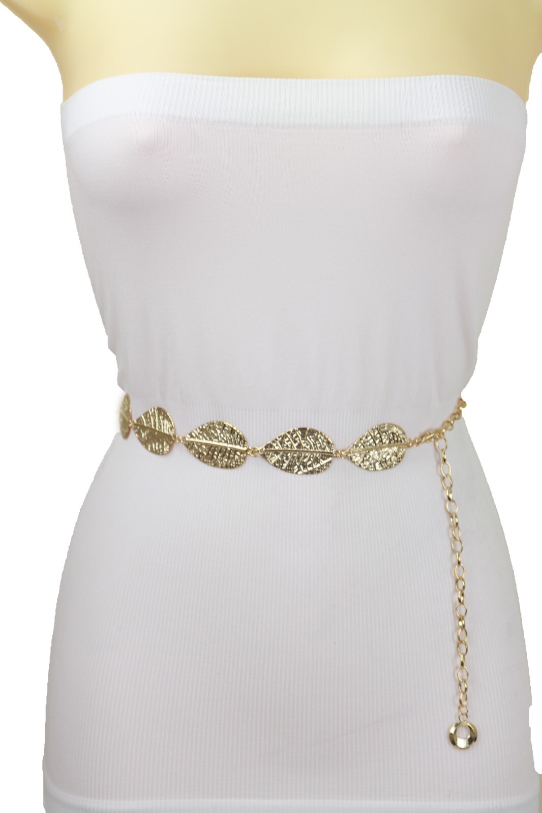 Women Gold Color Metal Chain Fashion Belt Hip High Waist Leaf Charms Size S M