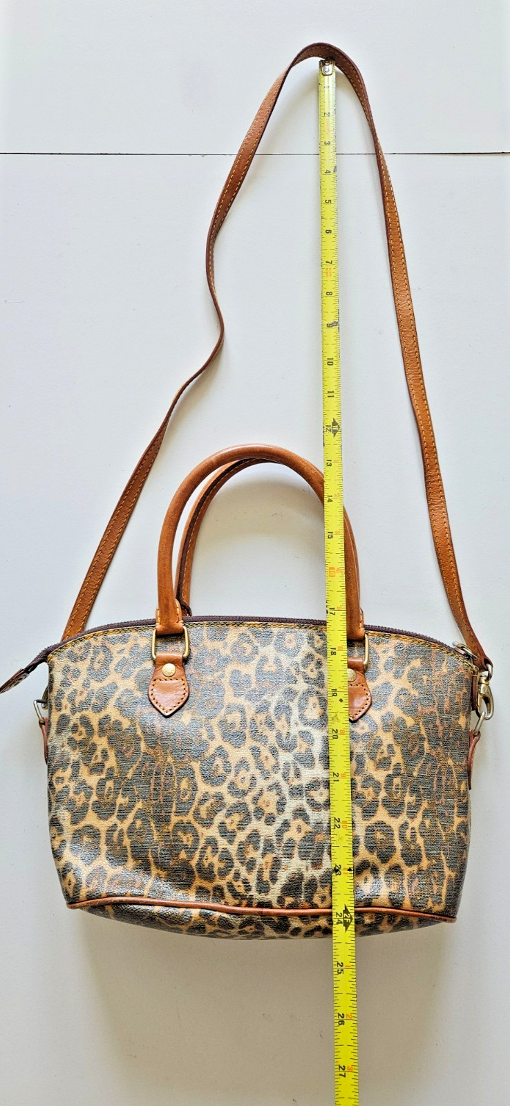 Vintage Spadacini Leopard Print Purse Bag Italian Designer Leather Trim