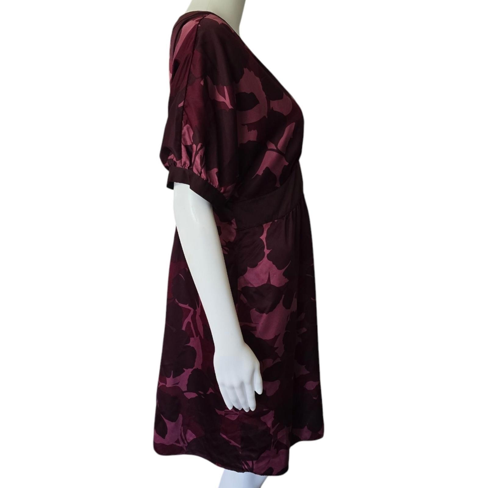Mossimo Y2K Burgundy & Pink Floral Satin Empire Waist Midi Dress Size Medium