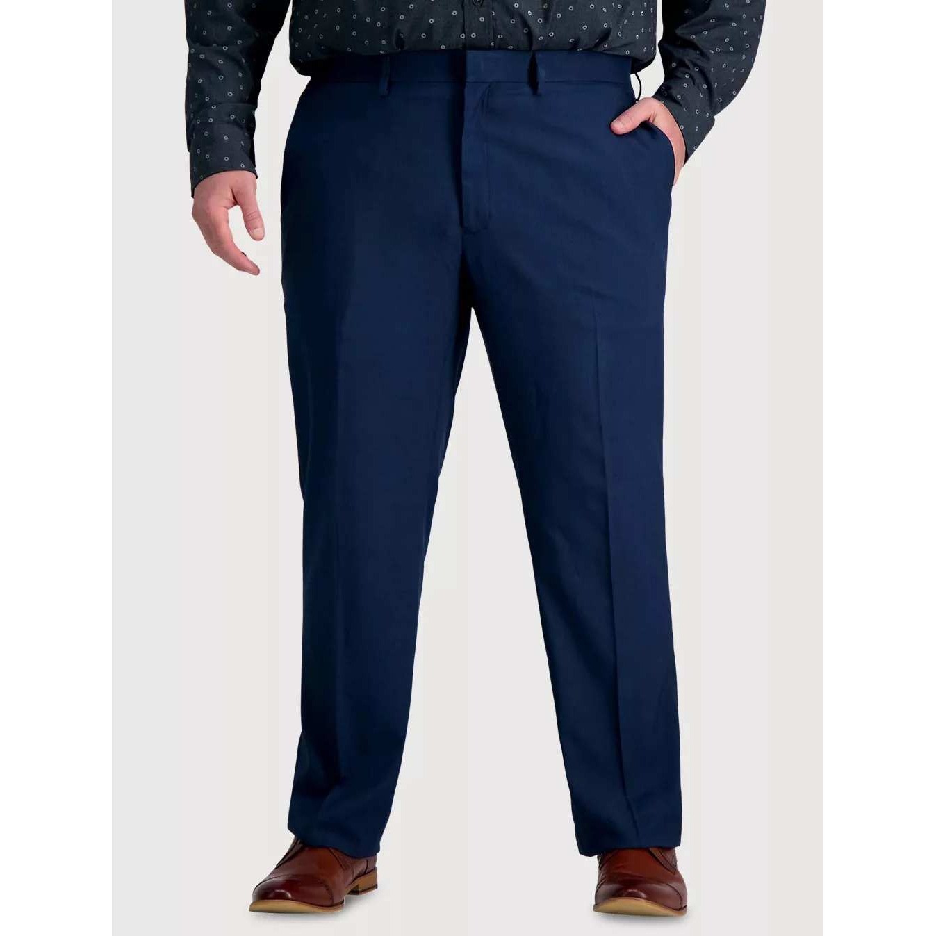 Haggar Mens Navy Blue Stretch Dress Pants Straight Leg Trousers 42×32 WPL 386