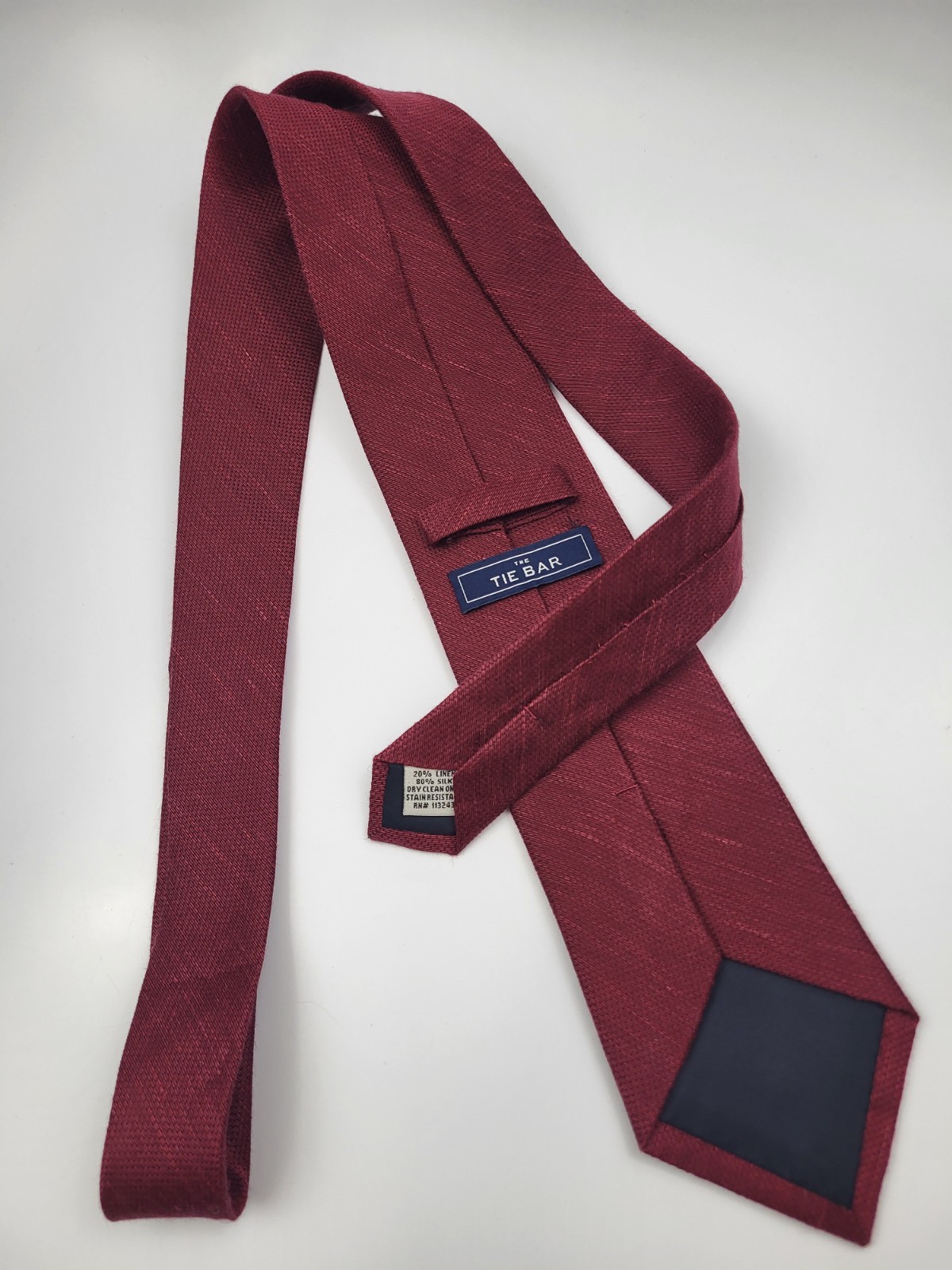 The Tie Bar Silk Linen Tie Red Solid Men Necktie Long 62 x 3.25