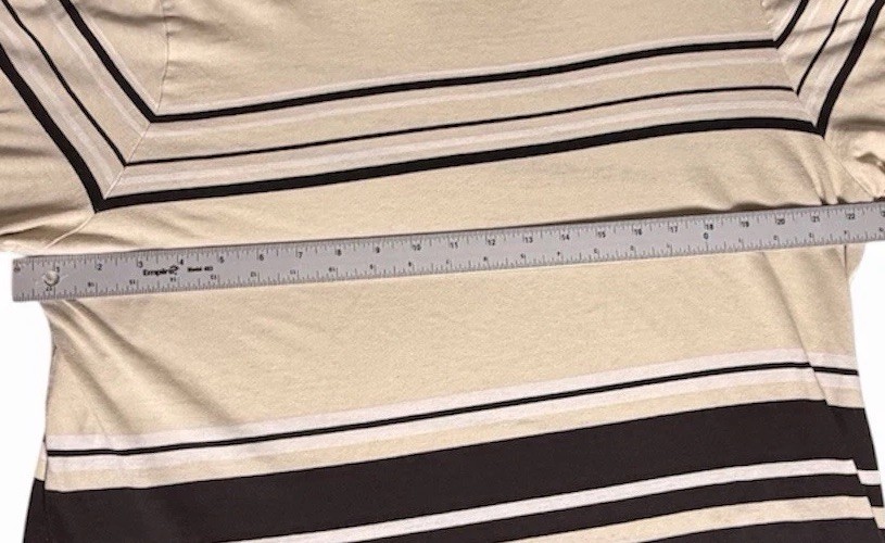 Erika Women 1X Striped Tunic Top Beige Black 3/4 Sleeve Casual Stretch Tee