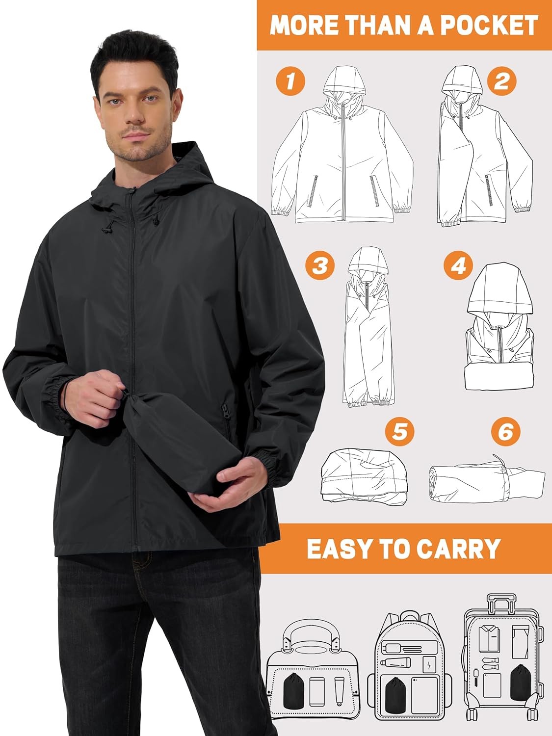 Mens Waterproof Rain Jacket Lightweight Windbreaker Cycling Running Outdoor Coat