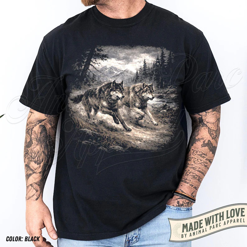 Wolves Running Vintage Wolf Graphic Comfort Tee Animal Nature Pack