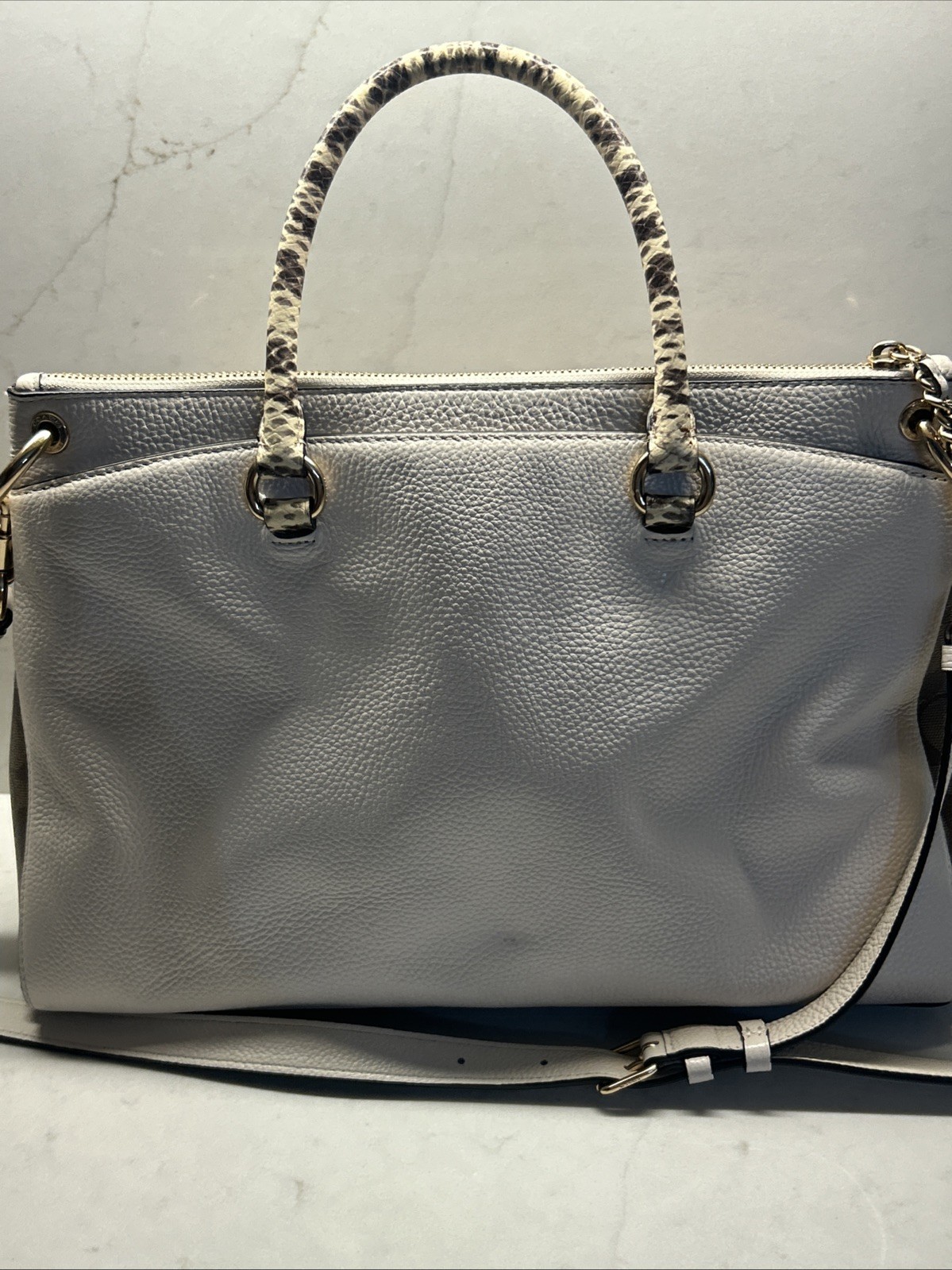 COACH Chalk Pebble Leather MIA Satchel W/ Exotic Trim #76642 EUC