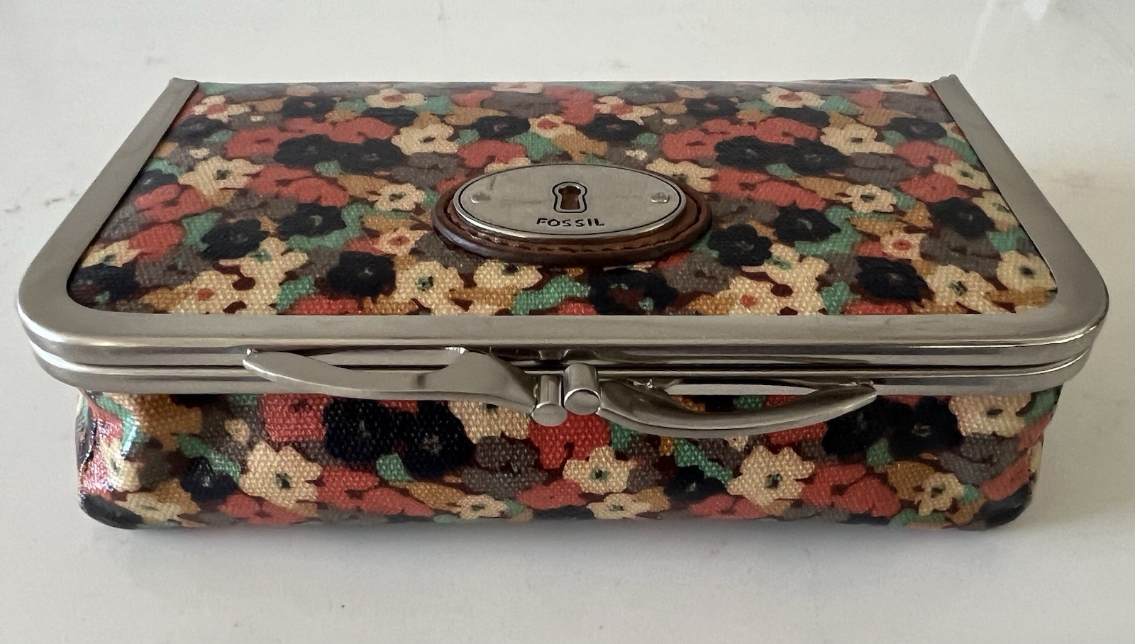 Fossil Retro Key-Per Cosmetic Bag Floral Coated Canvas Travel Bag