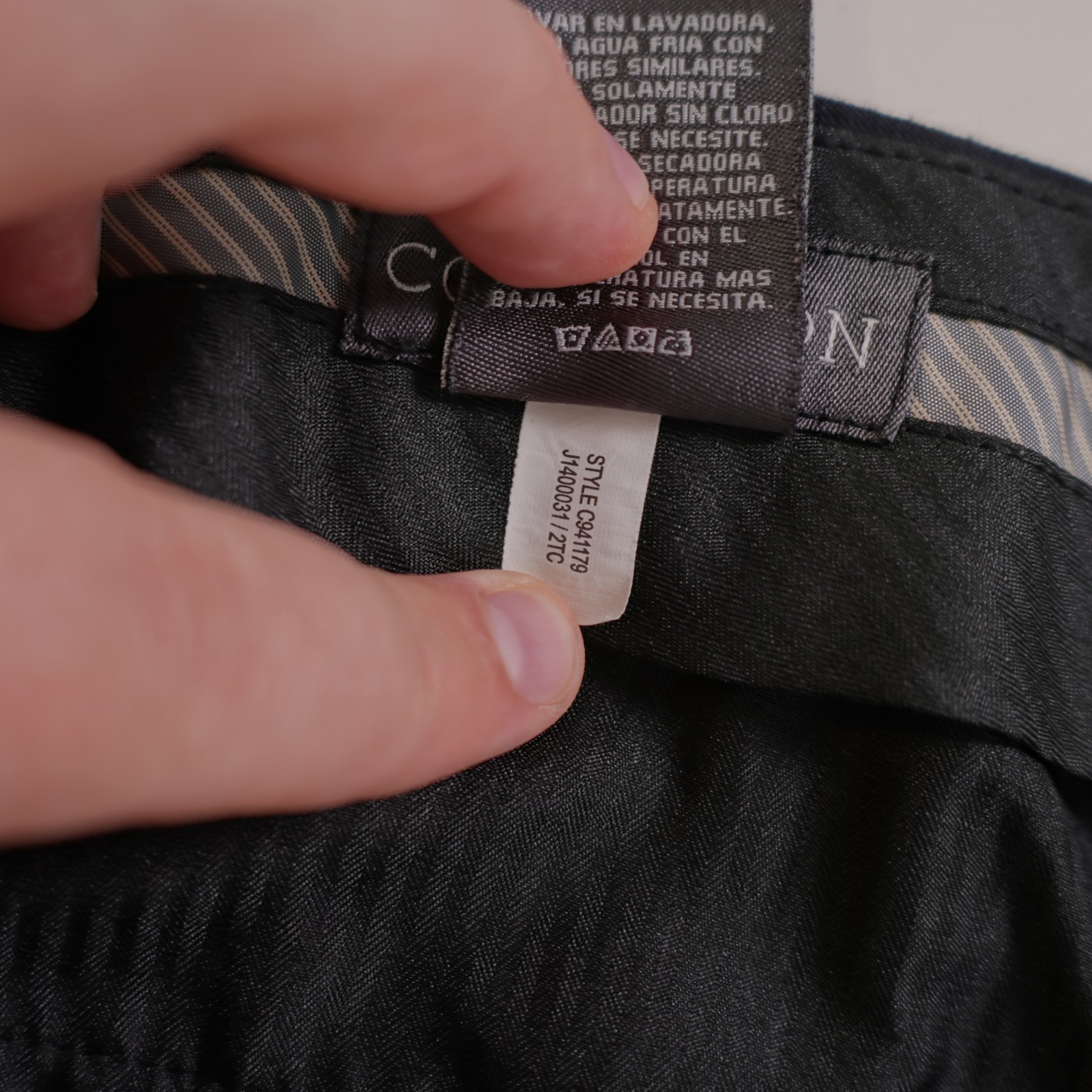 Covington Polyester Rayon Dress Pants Trousers Black Striped 36 / 30 Mid Rise Fl