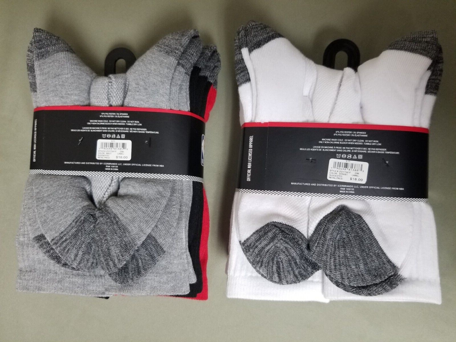 New Kids NBA 6 Pair Crew Cut Socks. 3 Colors To Choose.