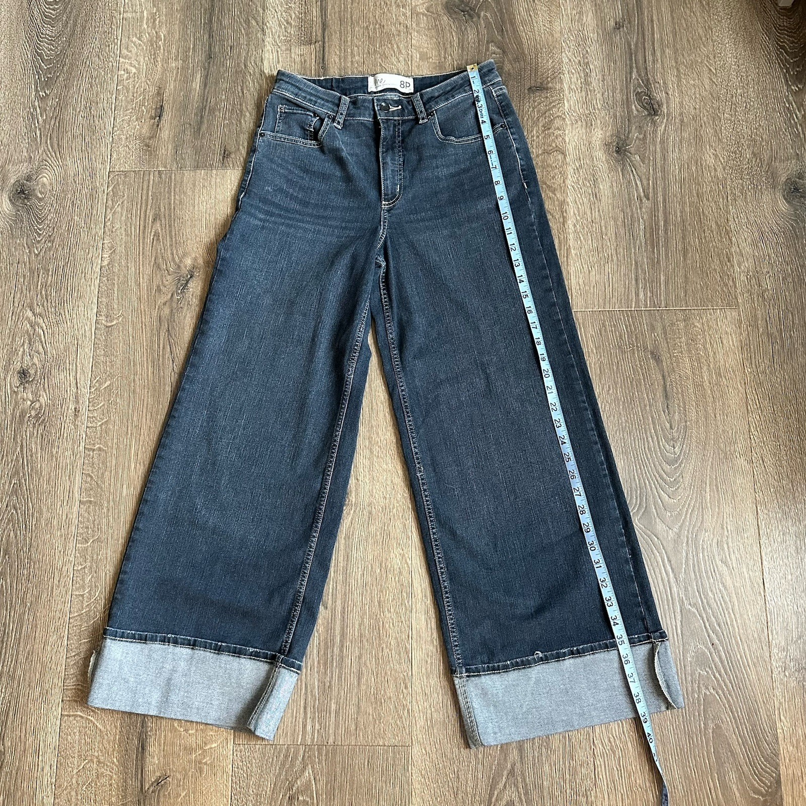 Me Camille Wide-Leg Dark Wash Blue Denim Jeans Women’s Petite 8P Pockets