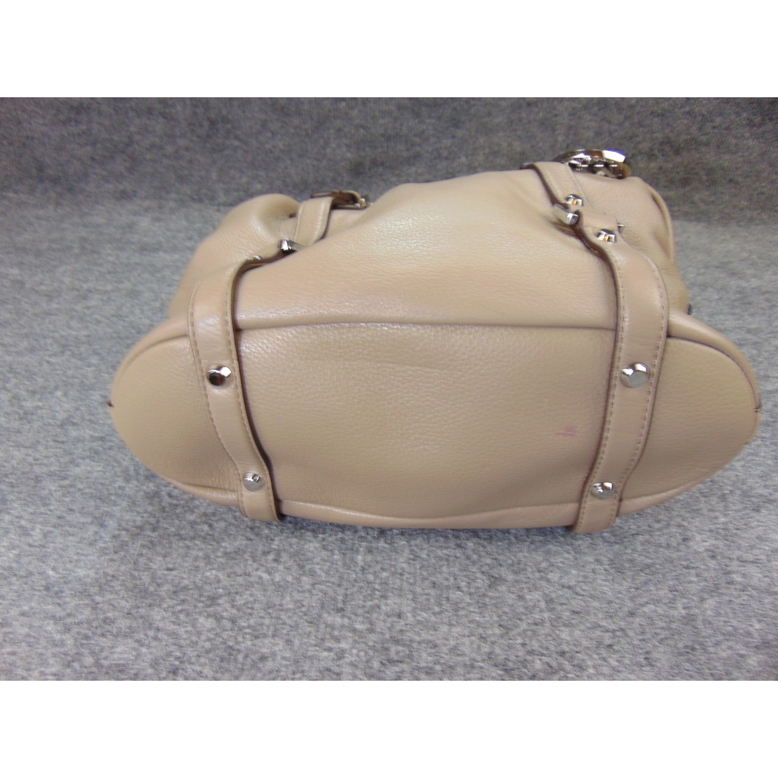 Michael Kors Bedford Satchel Tan Solid Leather Buckle Accent Handbag Purse