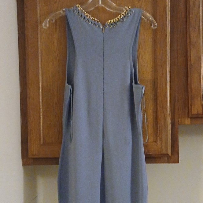 Michael Kors Women’s Blue Knit Rayon Sheath Dress S Chain Lace-Up Back Zip