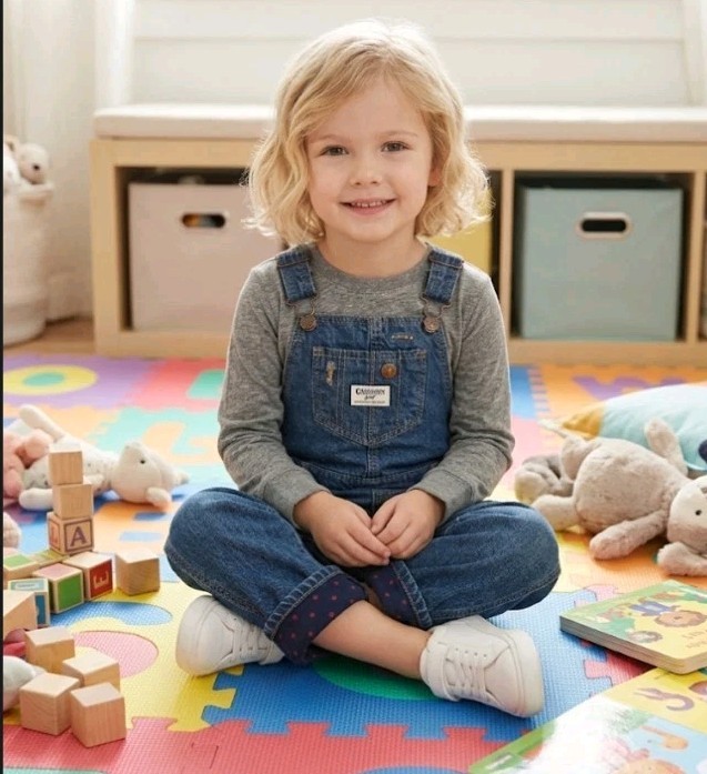 Osh Kosh B’Gosh Polka Dot Lined Denim Overalls size 5T Unisex Adjustable Straps