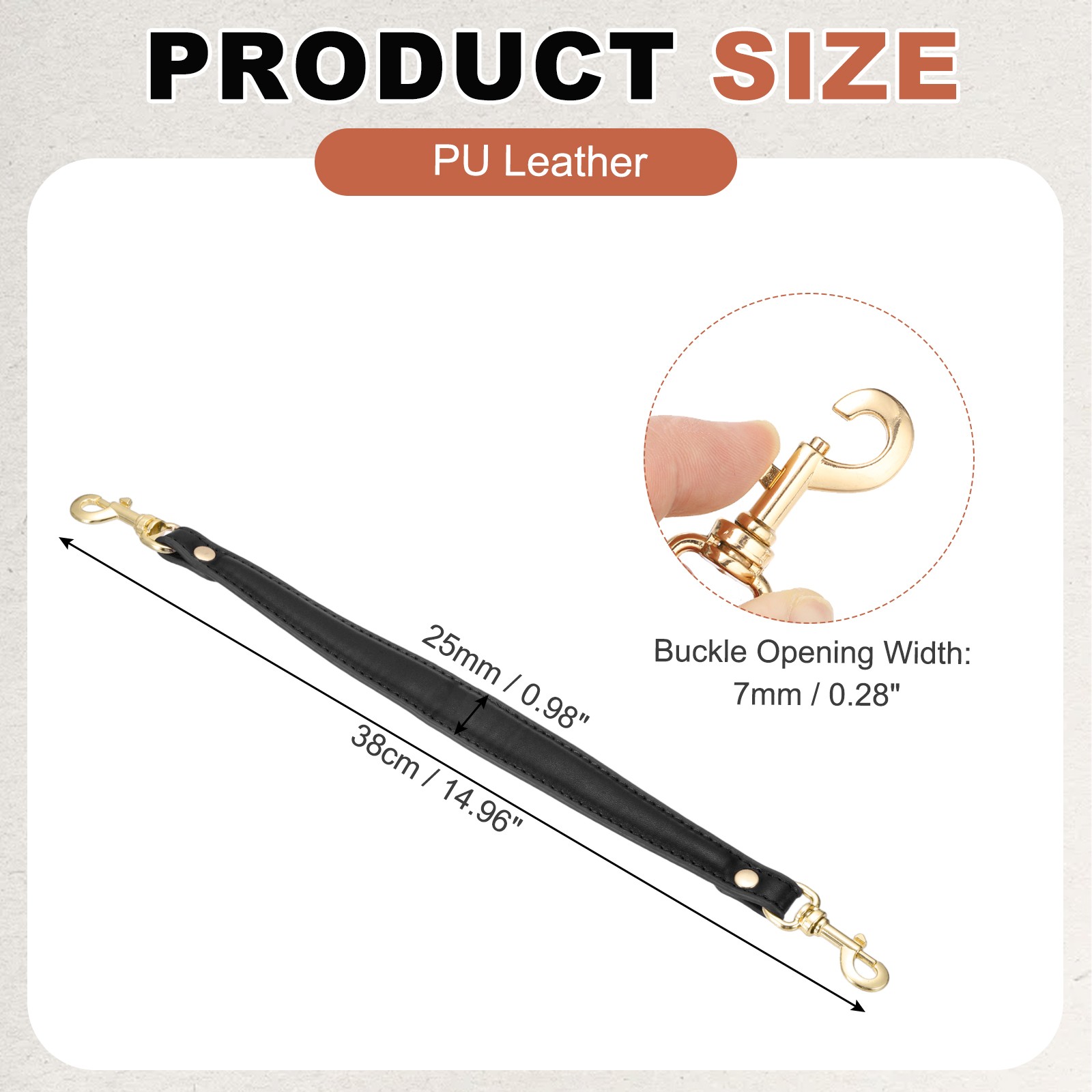 15 Inch Leather Purse Strap 1 Inch Short Handle Bag Strap Black/Light Gold