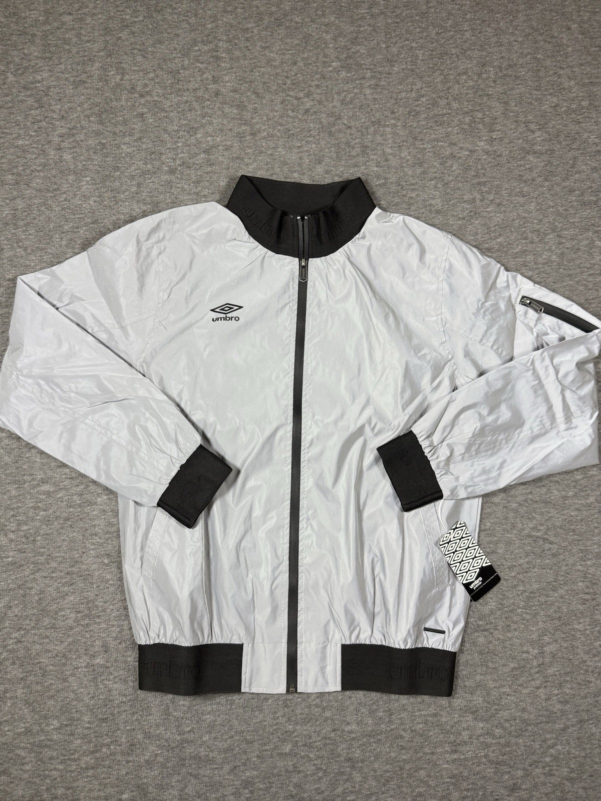 Umbro Premier Silver Reflective Full Zip Jacket Size S Iridescent Bomber Style