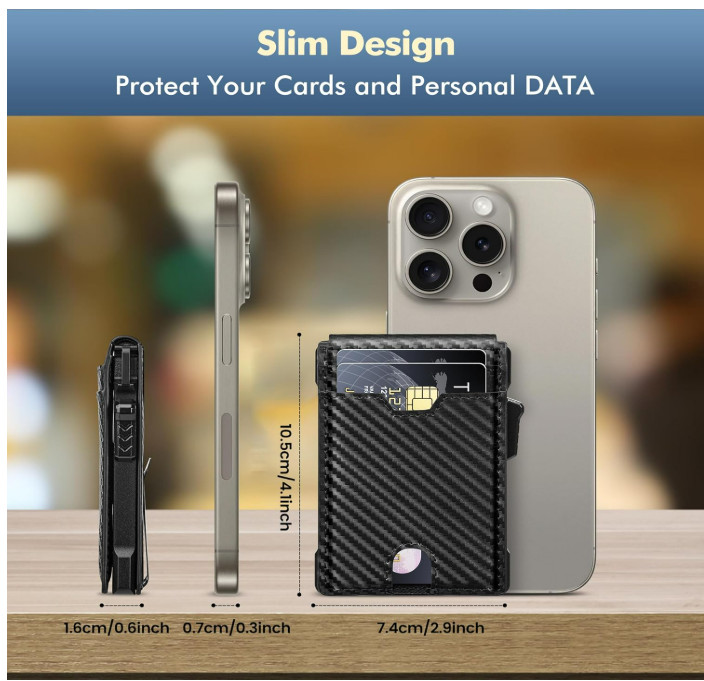 Men’s Slim PopUp Bifold Carbon Fiber Wallet, RFID Blocking, Money Clip, Men Gift