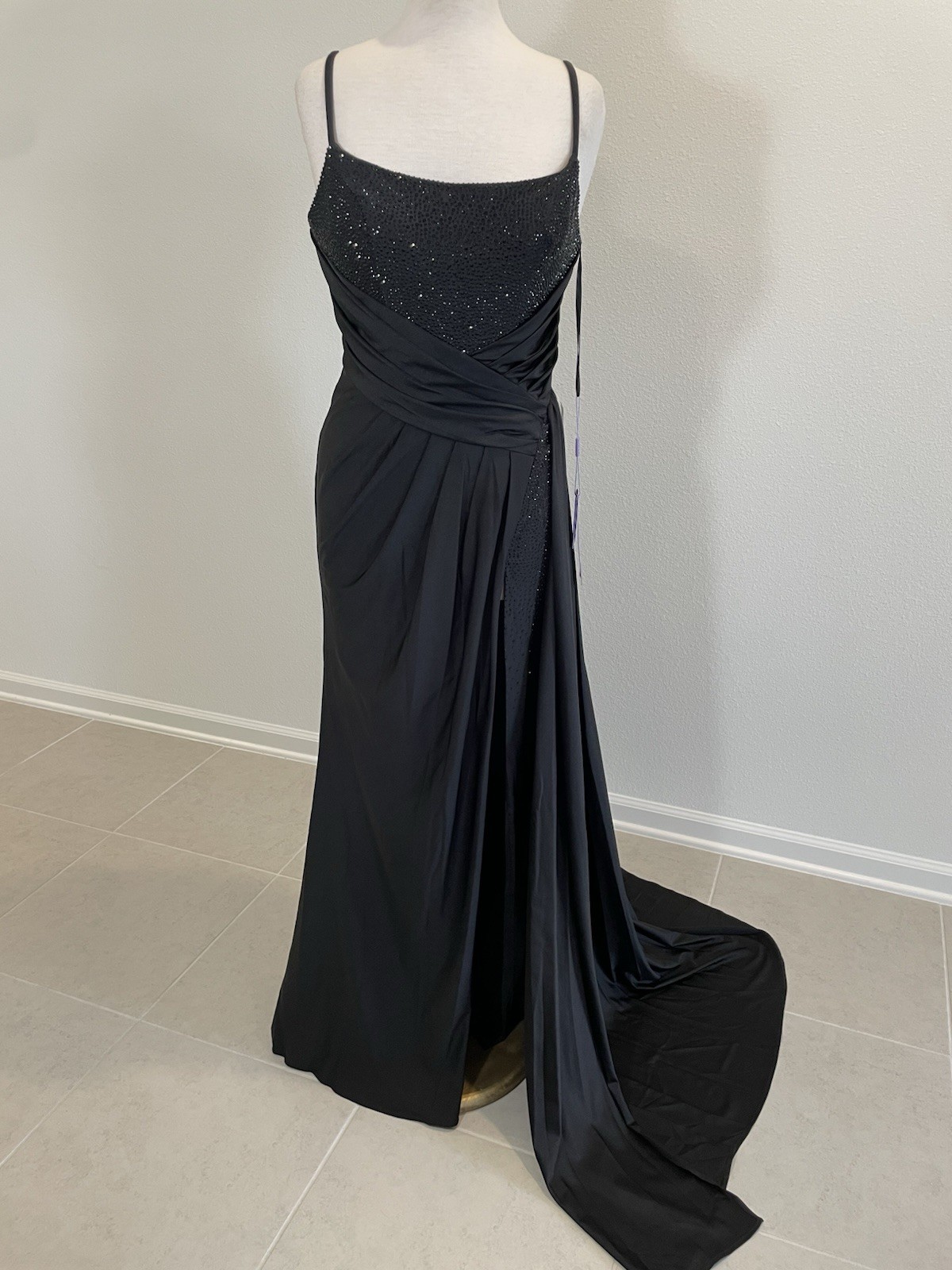 Ladivine by Cinderella Divine CD0201 Black Beaded Side Slit Gown Dress M