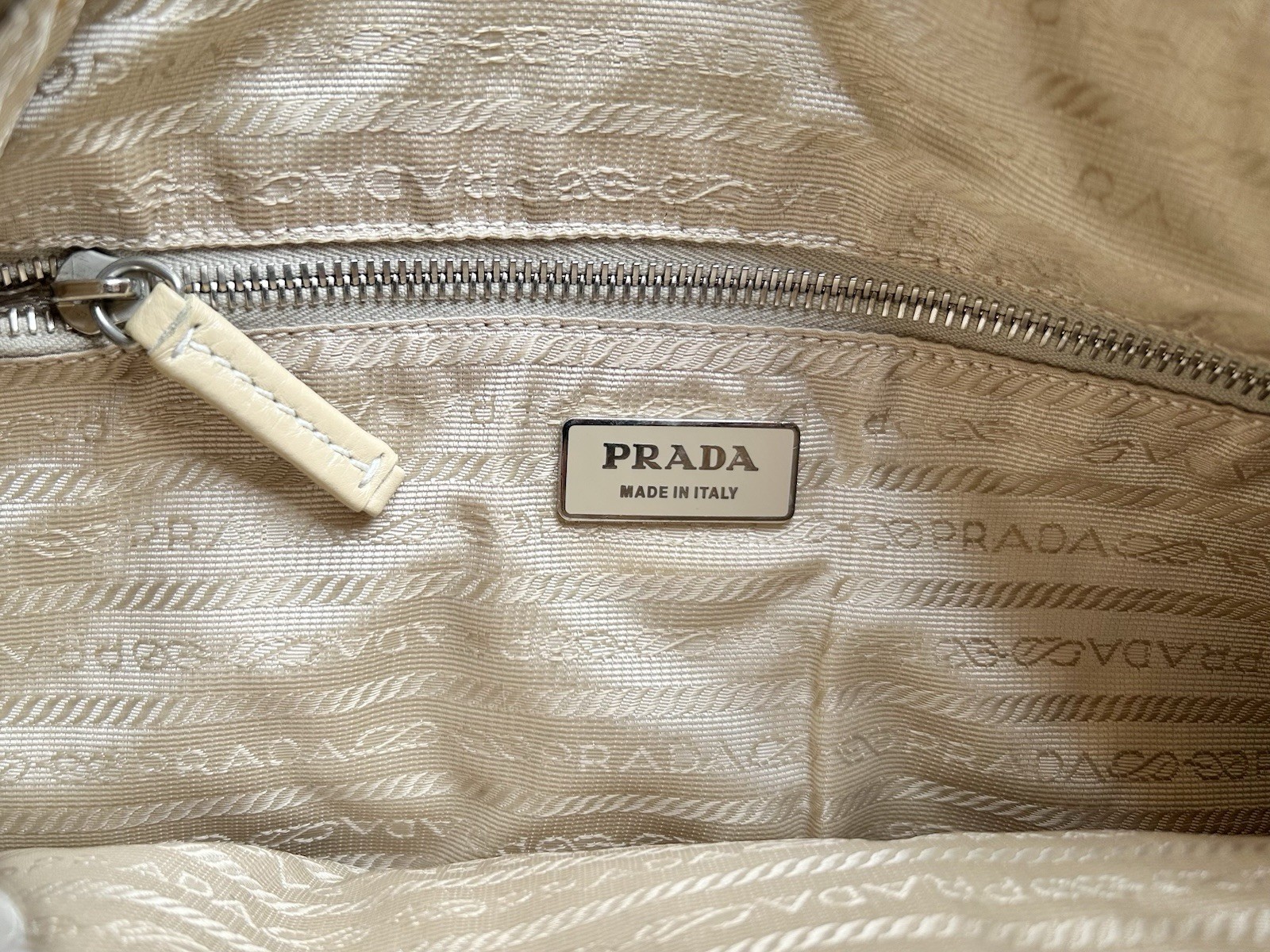 Prada Vitello Daino Leather Shoulder Bag | Ivory Beige | Made in Italy