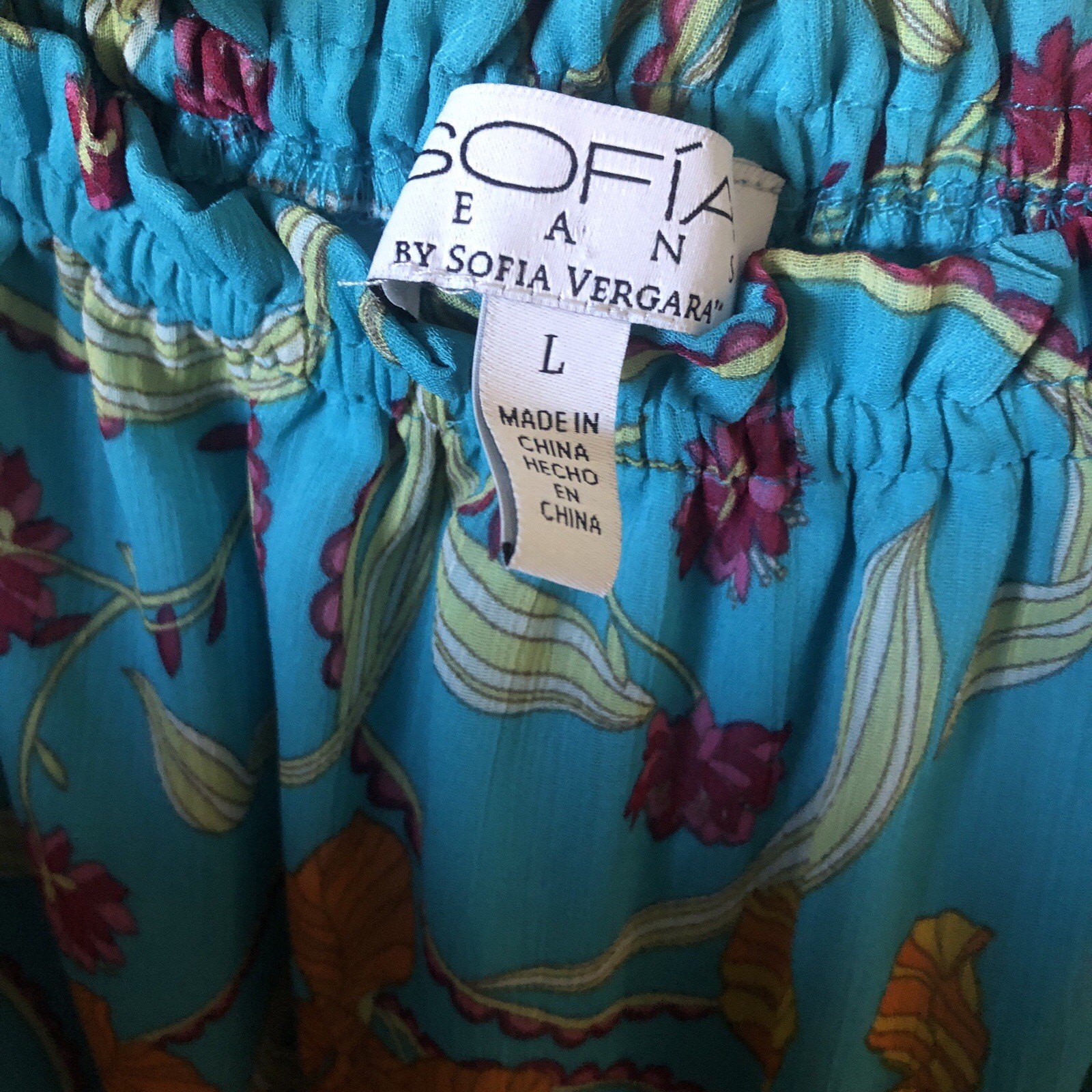 Sophia Vergara Blue Floral Print MIDI Dress Size Large
