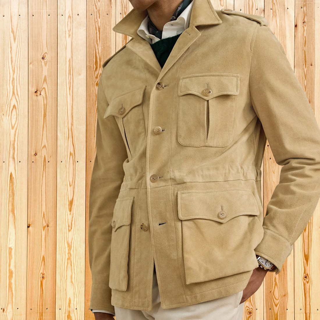 Men Beige Field Jacket Military Safari Utility Coat With Shoulder Tabs Everyday
