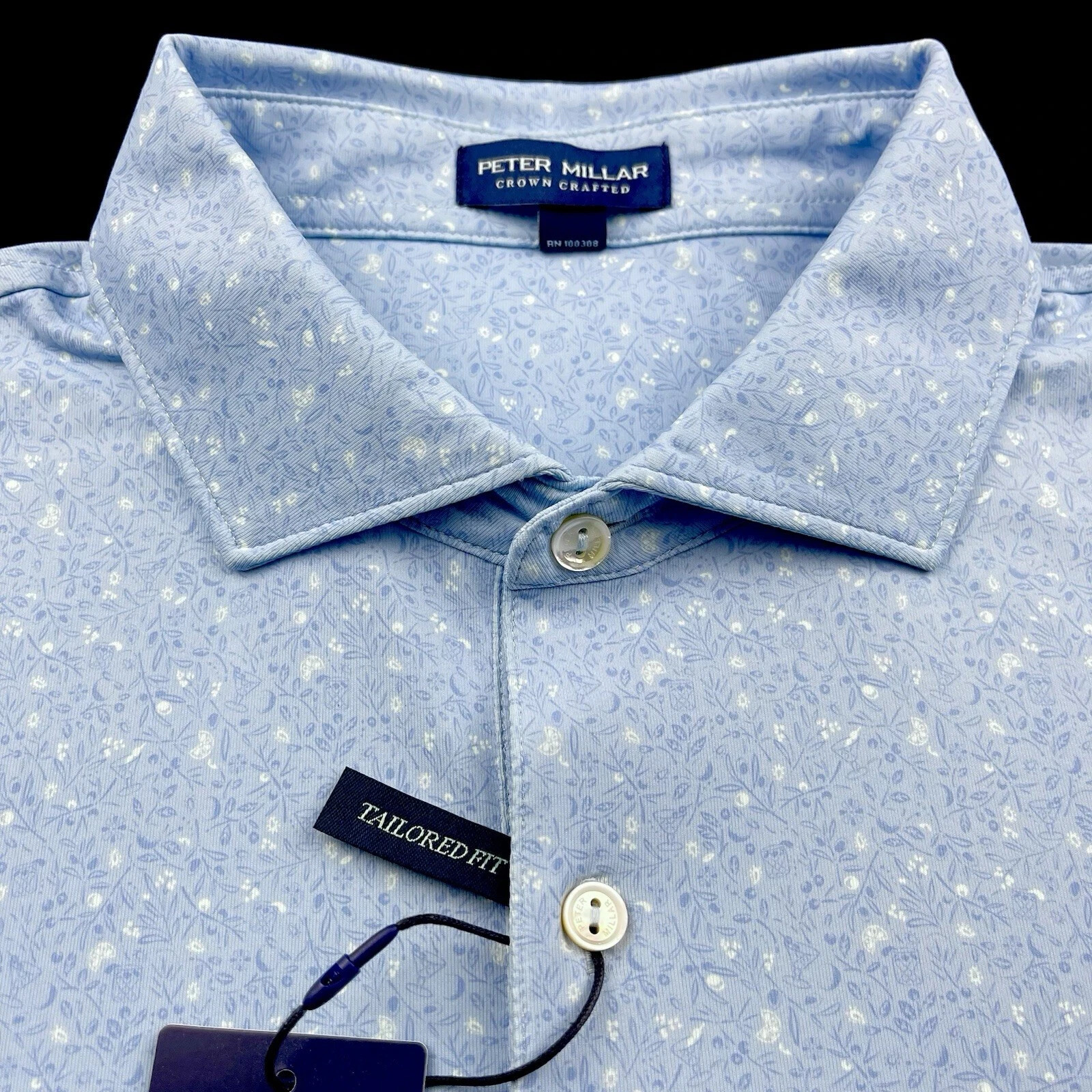 Peter Millar Crown Crafted Performance Floral Martini Print Polo Blue Frost XL