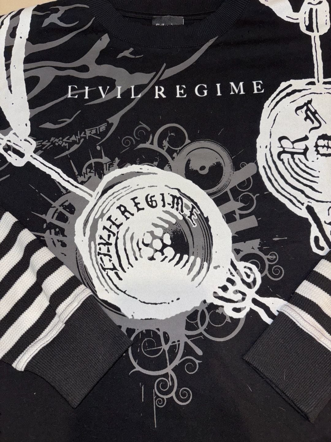 Civil Regime Long Sleeve Layered Striped Graphic Print T-Shirt