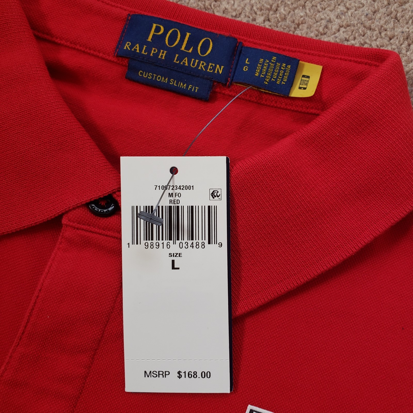 Polo Ralph Lauren Motorsport Racing Size Large Classic Slim Fit Red Polo Shirt