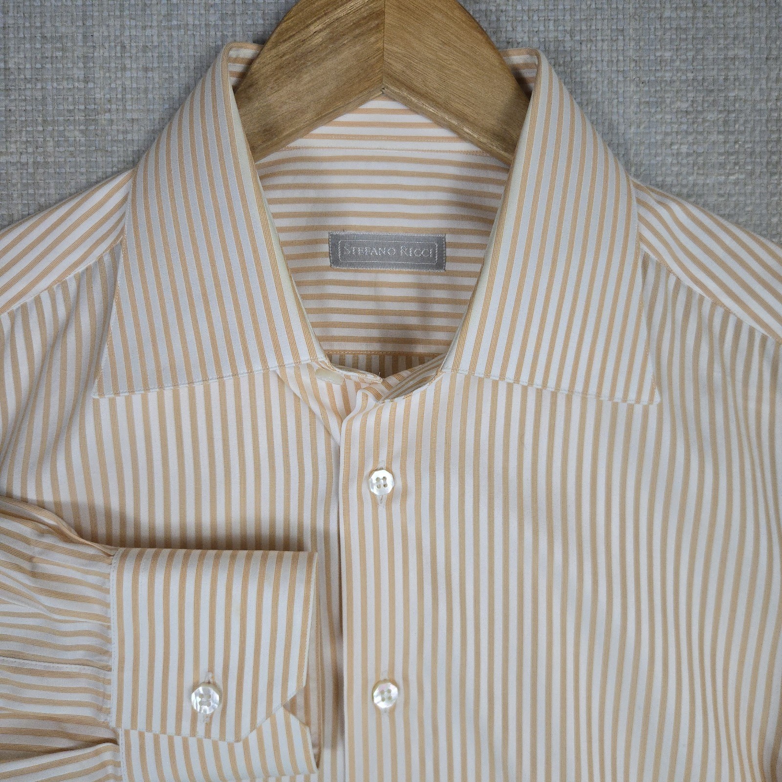 STEFANO RICCI Mens Size Large Made in Italy Shirt Orange Vertical Stripe Cotton