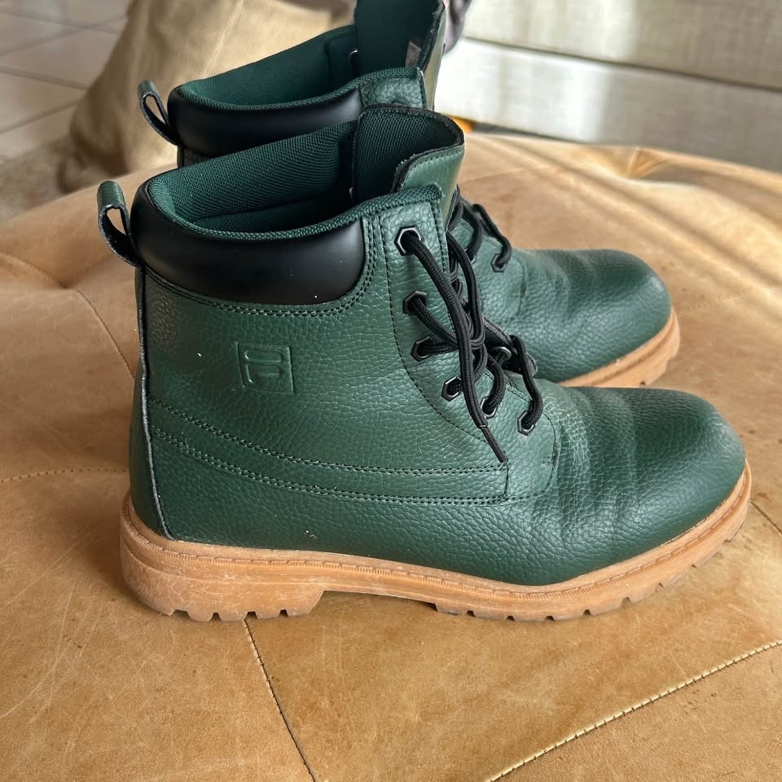 FILA Green Combat Boots Lug Sole Lace Up Utility Grunge Workwear Mens Size US 9