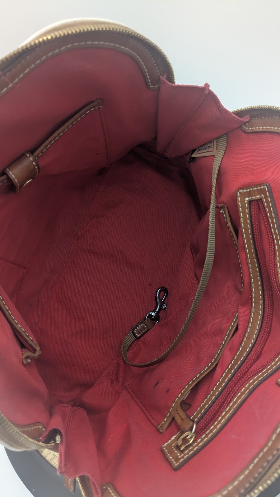 Dooney & Bourke Pebble Grain White Leather Zip Dome Satchel British Tan Purse