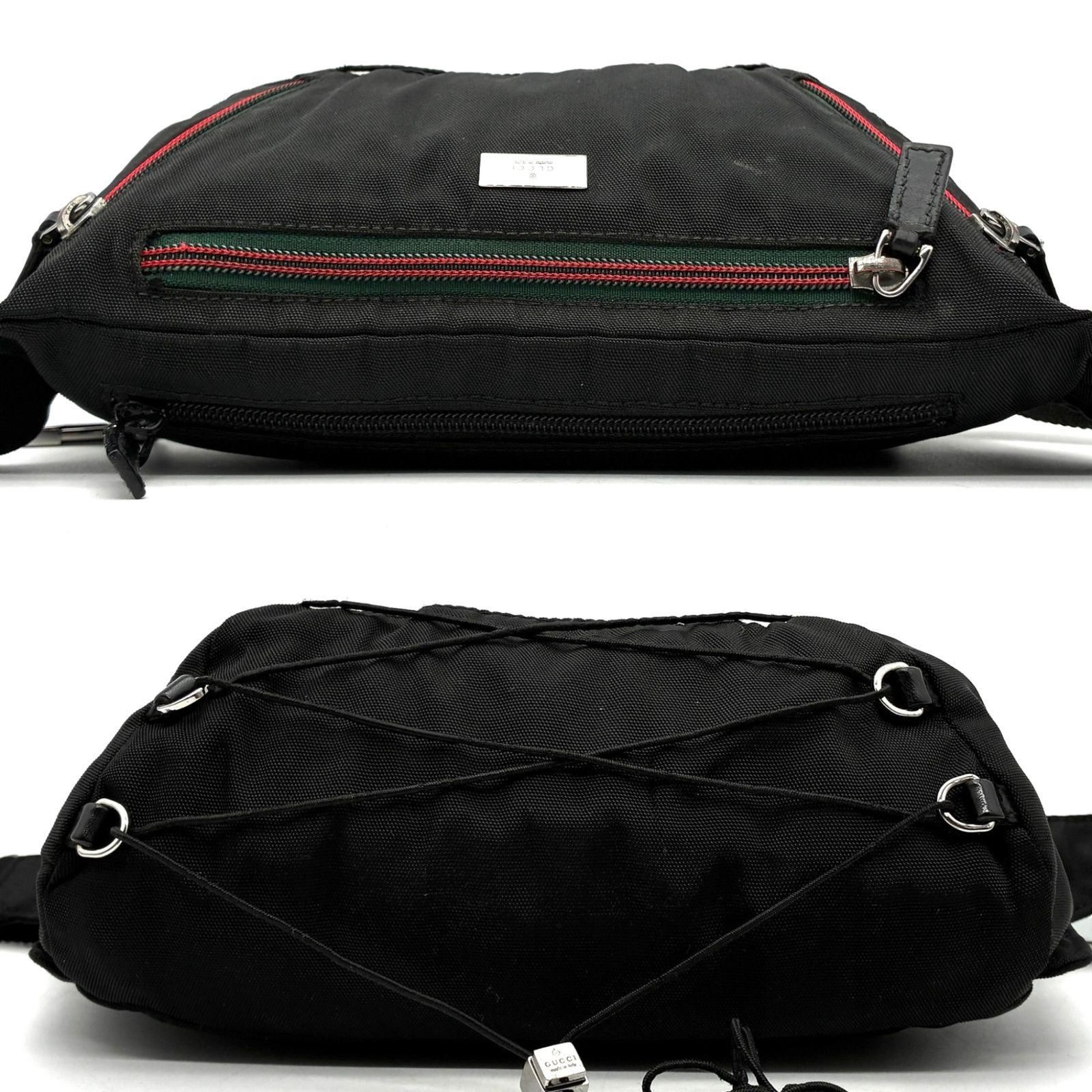 GUCCI Web Stripe Sherry Line Body Bag Black Nylon Crossbody 122350 Italy