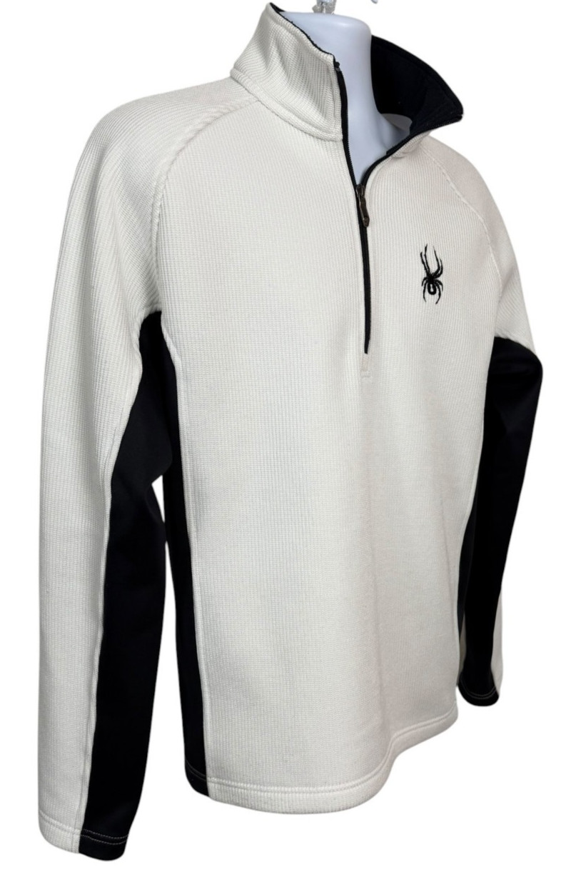 Spyder Mens Large Core Sweater Half Zip Pullover Waffle Knit White Black Outdoor