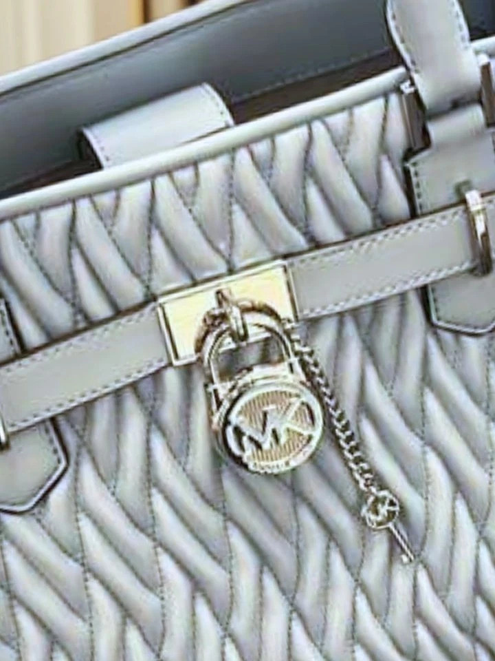 Michael Kors Hamilton Women Medium Matelassé Satchel Bag + Coin Purse Pale Ocean
