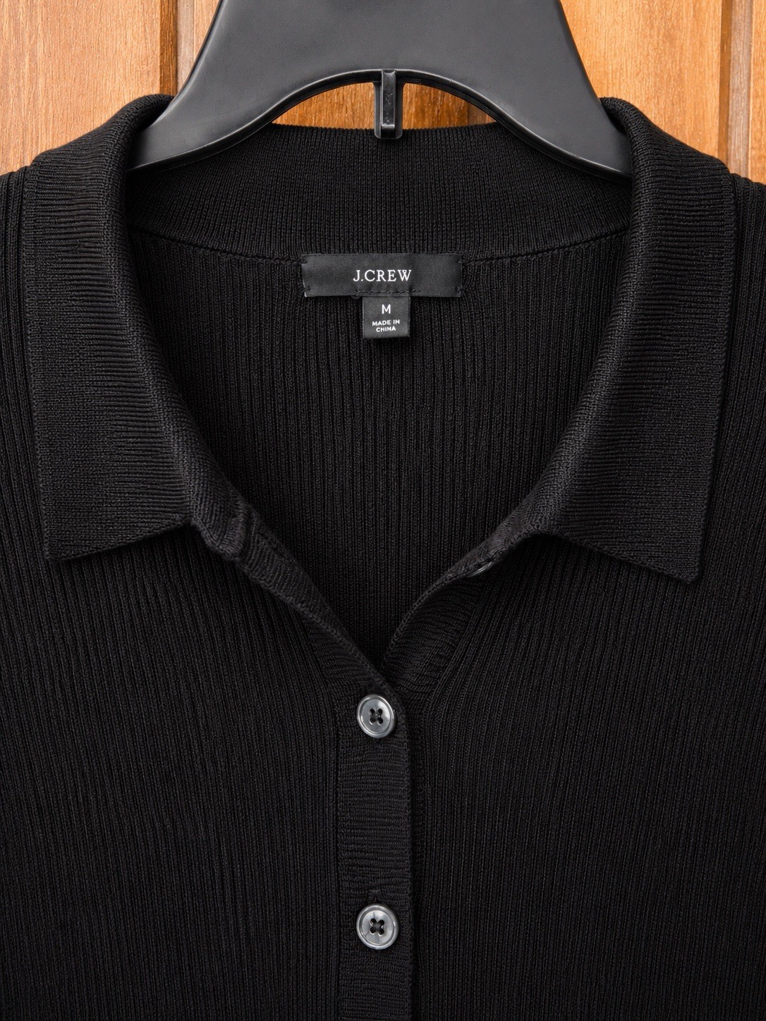 J.CREW Black Ribbed Knit Collared Button-Front Midi Shirt Dress Stretch M