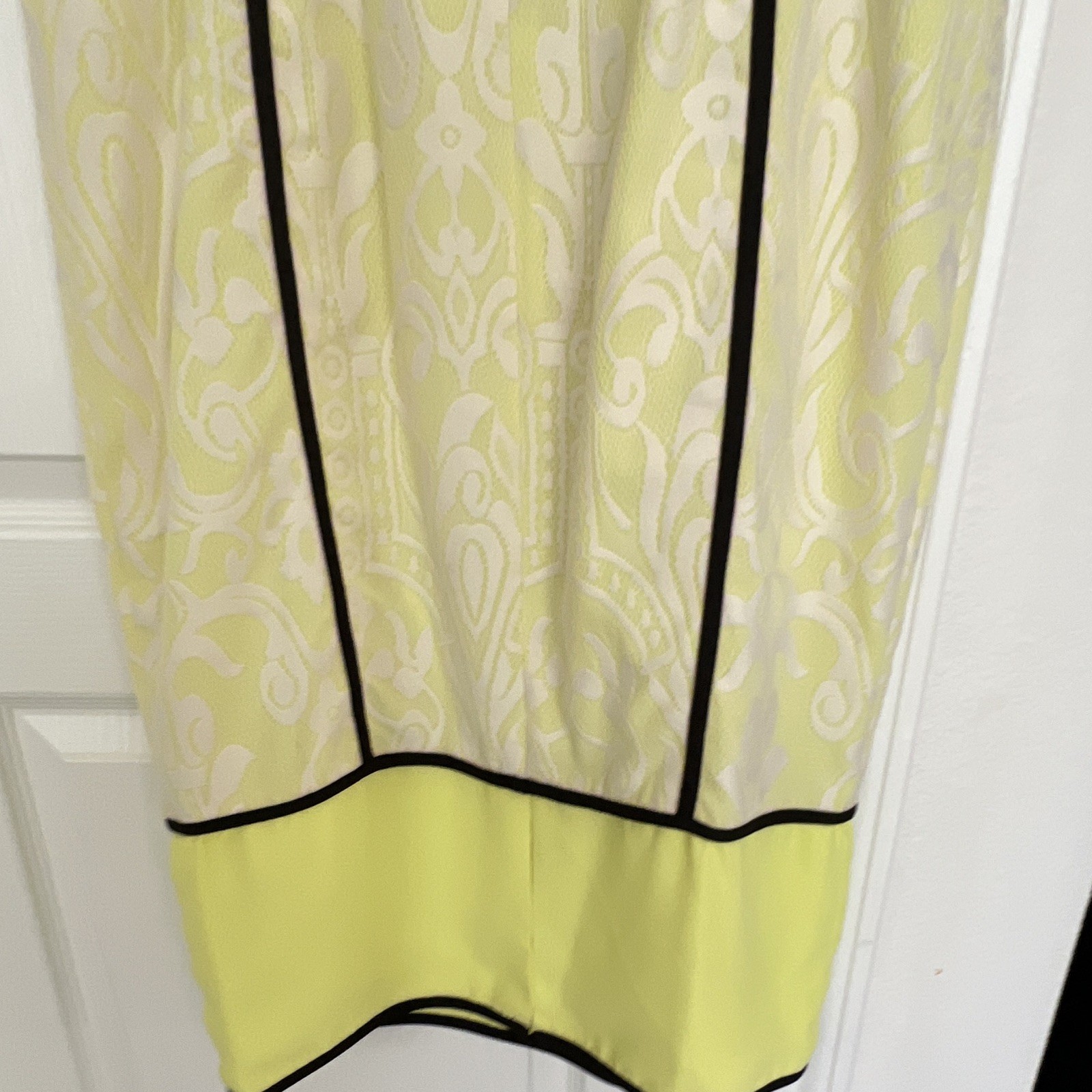 NWT ASOS Dress 12 / 16 Yellow Lace Pencil Bodycon Black Trim Sleeveless Party US