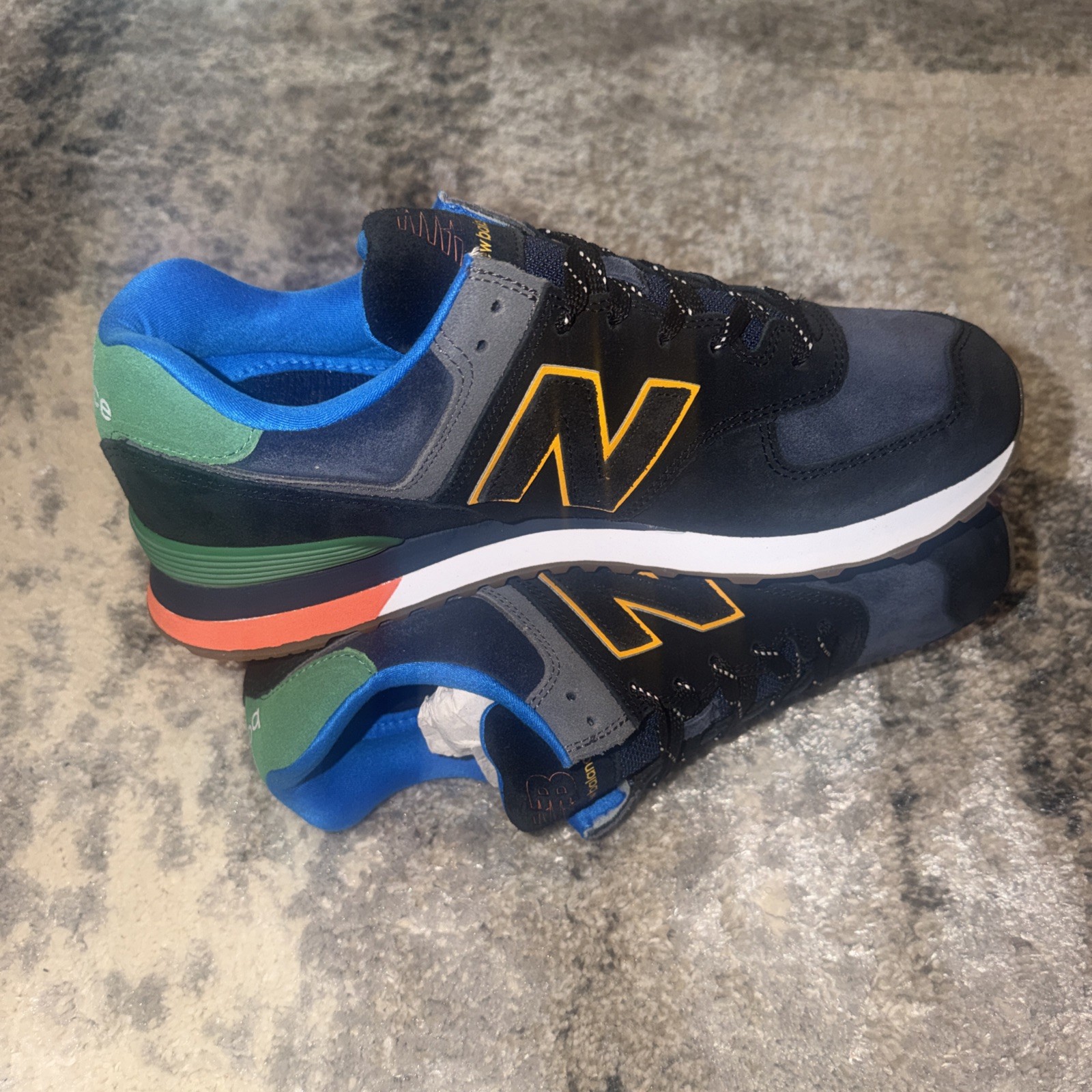 New Balance 574 Black Varsity Green, size 10 men’s, Brand New in Box