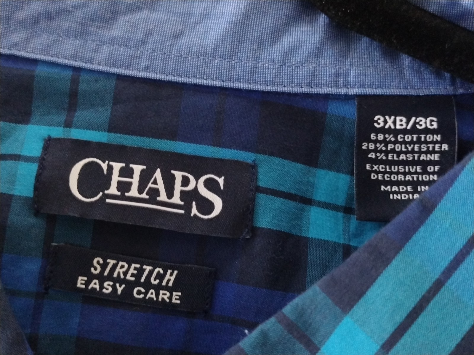 Men’s CHAPS STRETCH EASY CARE PLAID SHIRT Size 3XB LOGO ONE POCKET LONG SLEEVE