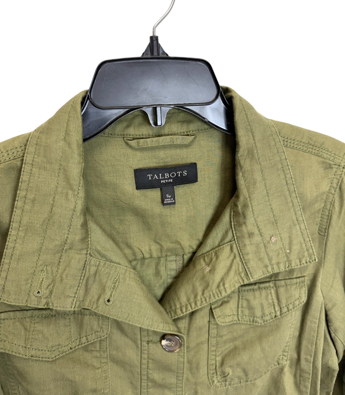 Talbots jacket sz Sp olive green military utilitarian safari cotton linen blend